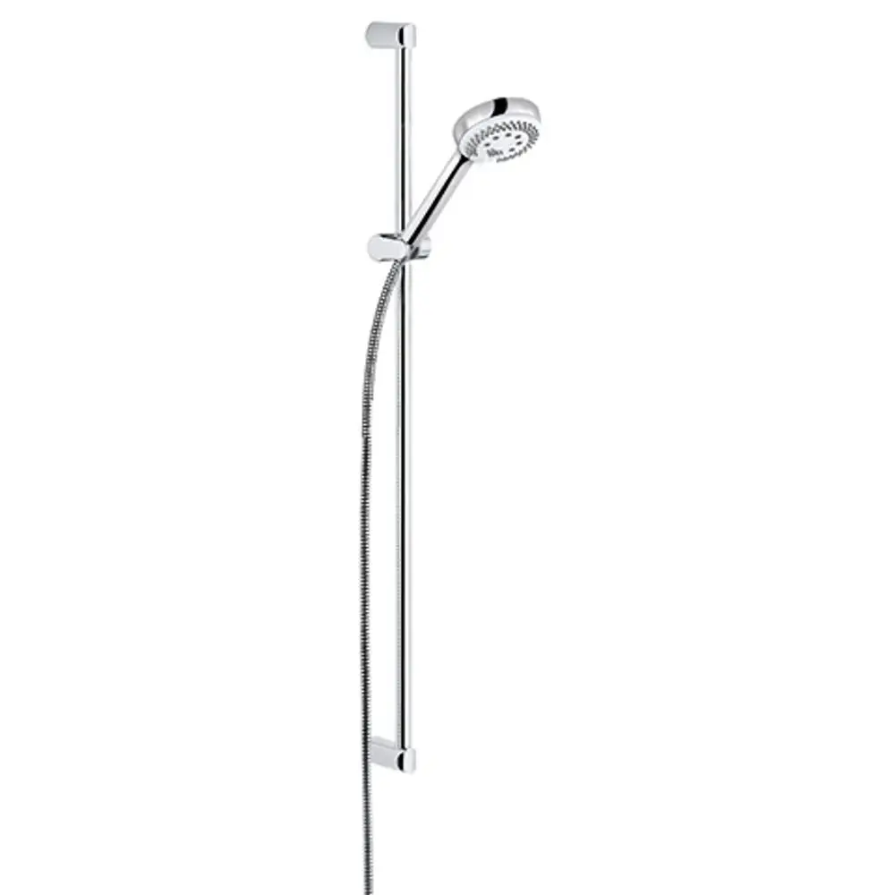 Kludi Duschset mit Handbrause und Wandstange, verchromt. Handbrause ist an flexibler Schlauchleitung befestigt. Vertikale Wandstange zur Befestigung an der Wand.